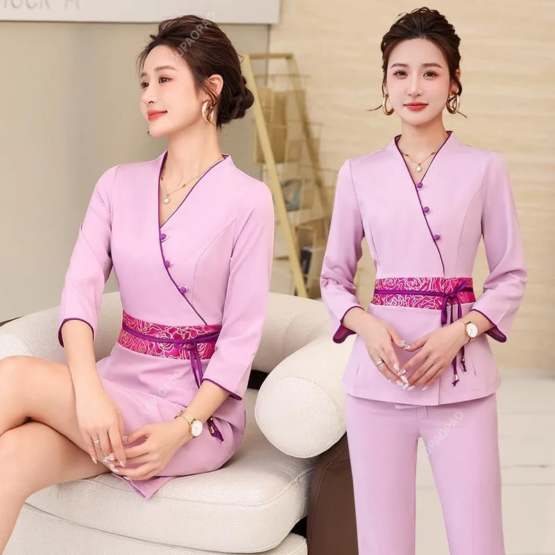 Uniforme de salón de belleza, uniforme de trabajo de gestión de la piel de esteticista, conjunto de mujer de gama alta con temperamento, escritorio frontal, versión coreana