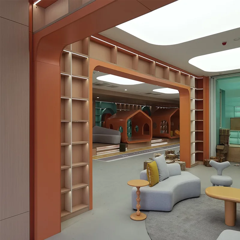 Commercial District Book City Solid Wood Large Square Arch Floor-to-ceiling Bookshelf, Library Reading Area Creative Premium Boo