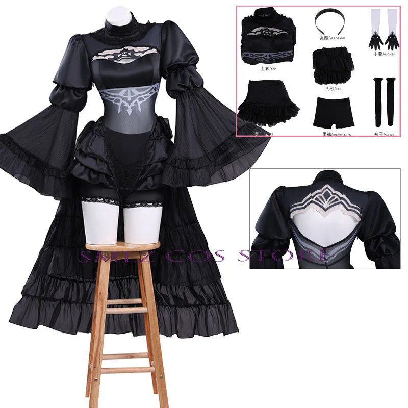 Anime No. 2 Type B Cosplay Costume Game NieR Automata 2B Wedding Dress Uniform Wig Set Halloween Party Play Outfits for Woman