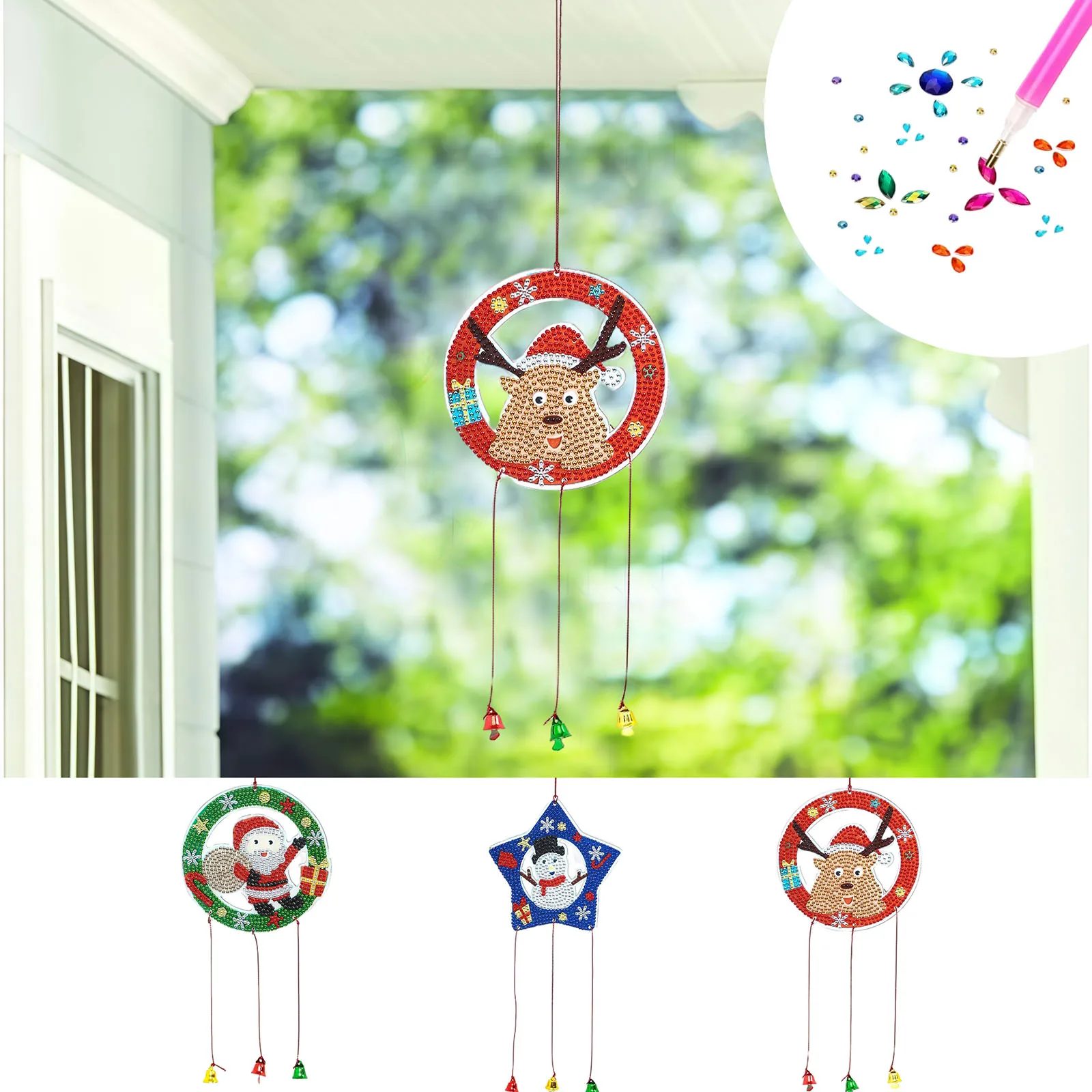 1 Piece Diamond Painting set, double-sided wind chimes, Christmas pattern, acrylic Material, suitable for Christmas day party gi