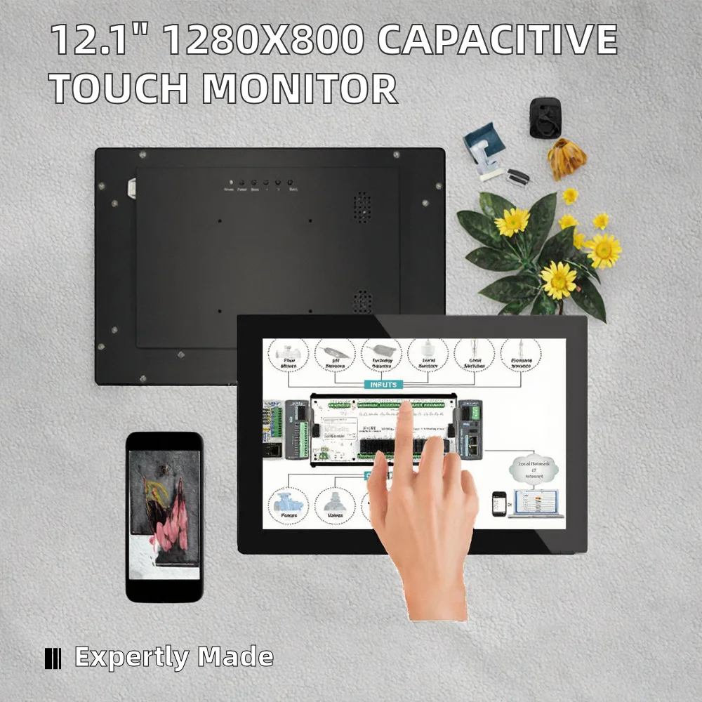 CNC Accessary Panel Display 12.1 Inch 10-Point Capacitive Touch LCD Industrial Monitor With USB Interface For PLC Automation
