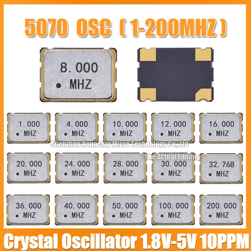 5PCS SMD5070-4 1M 4M 8M 12M 16M 24M 25M 26M 30M 32.768K 50M 100M 5.0X7.0MM Clock Crystal Active Oscillator 3.3V 10PPM SMD 5070
