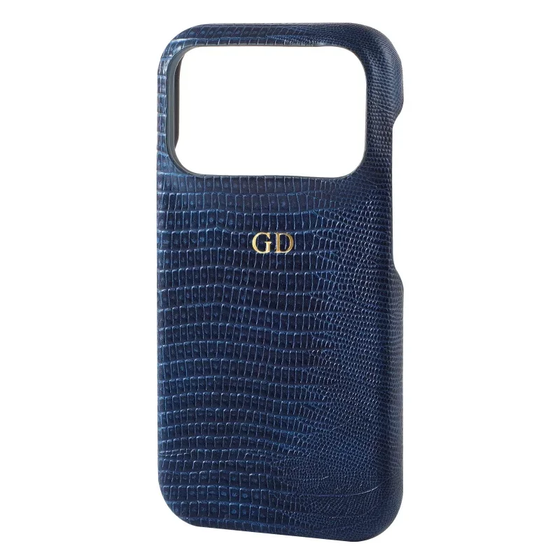 Personalisierte Gold-Initialen Lederhülle für iPhone 17 Pro Max 16 15 14 13 Pro Max Luxuriöse Eidechsen-PU-Hartschale