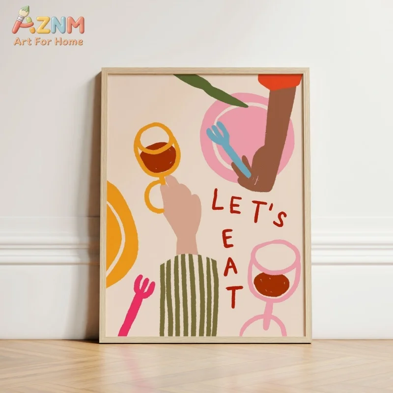 AZNM Colorful Retro Food Canvas Wall Art Pickle Olive Pasta Fries Noodle Chili Cute Typography Kitchen Decor Unframed Canvas Pri
