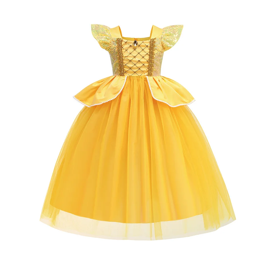 

Girls Cosplay Princess Beauty And Beast Costume Belle Cinderella Rapunzel Party Luxury Wedding Ball Gown Kids Carvninal Clothes