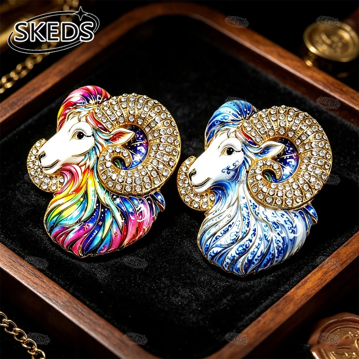 SKEDS Vintage Aries Ram Head Brooch Women 12 Zodiac Sign Lapel Pin Sheep Animal Brooches Coat Scarf Fashion Jewelry Gift