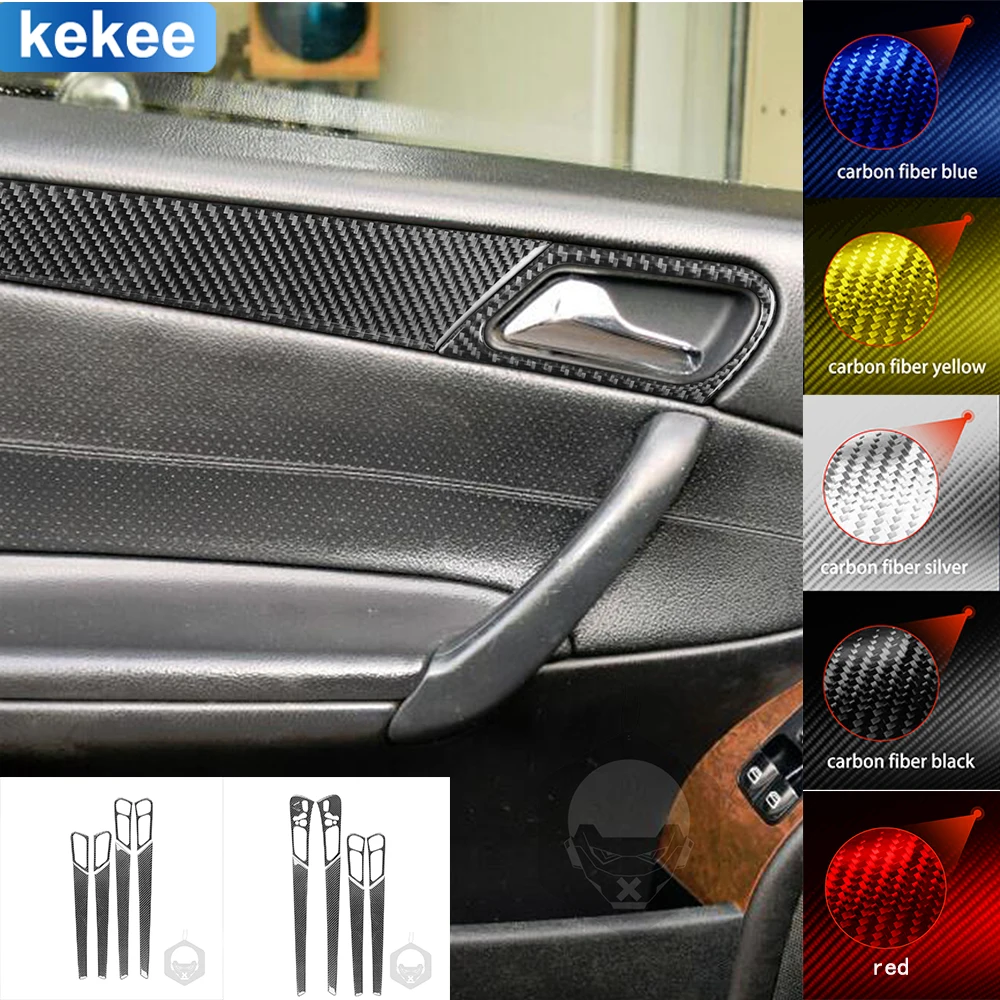 For Mercedes C Class W203 2005 2006 2007 Door Handle Trim Strip Cover Tuning Real Carbon Fiber Stickers Car Interior Accessories