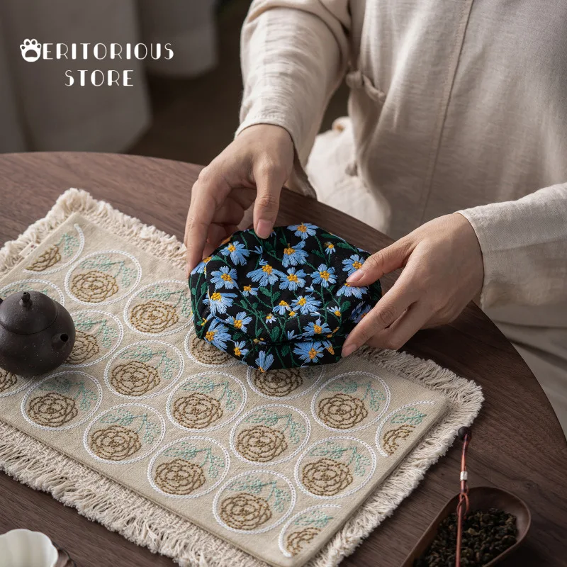 الوقايات الصينية الأصلية الجديدة زن أغنية الديباج قاعدة أكواب شاي قواعد أكواب مثمنة لتغطية حامل الكأس اليدوية أسفل الوعاء #3