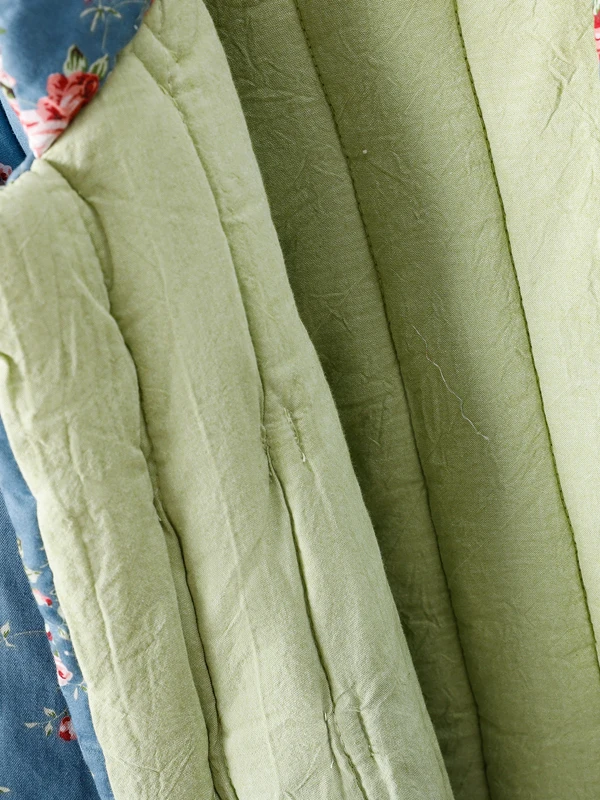 Thiened الدفء الجديد الصينية Sle القطن Jaet المرأة الخريف الشتاء معطف الأزهار طباعة طويلة Sve الوقوف طوق زر واحد