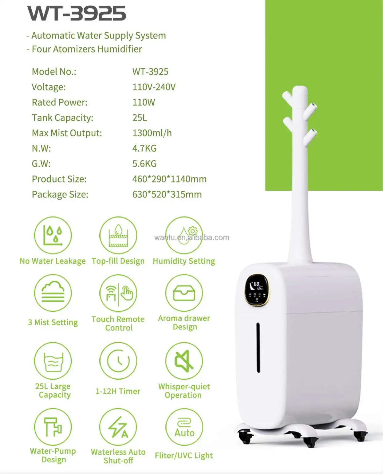 25L/6.6Gal Ultrasonic LCD Auto Fill Industrial Humidifier Big Capacity Commercial Humidifier for Airport Green House Use