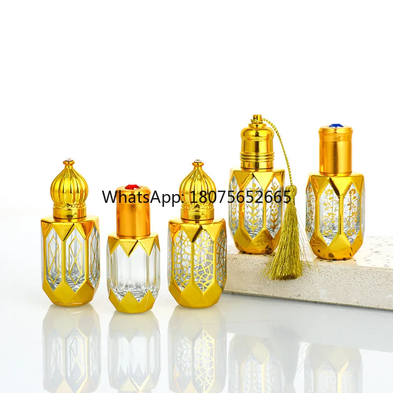 Gold perfume atomizer - octagonal hot stamping roller ball glass bottle - vintage style