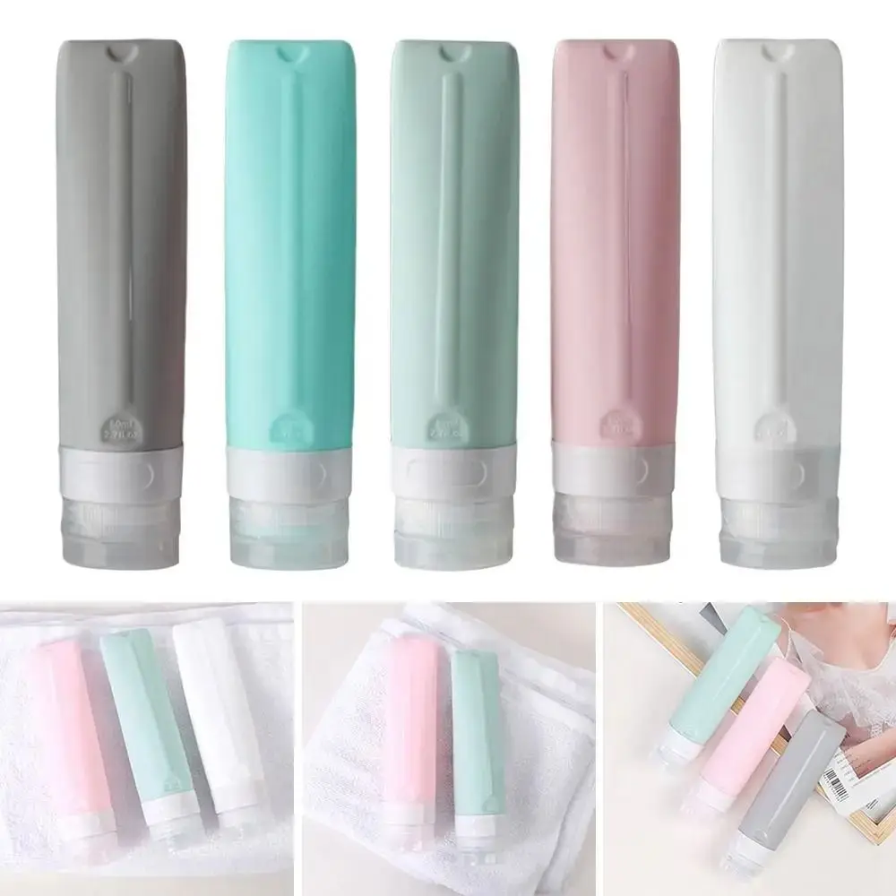 

4/5Pcs/Set 80ml Travel Refillable Bottle Set Portable Empty Cosmetic Container Squeeze Tube Soft Press Pump Lotion Bottles Women