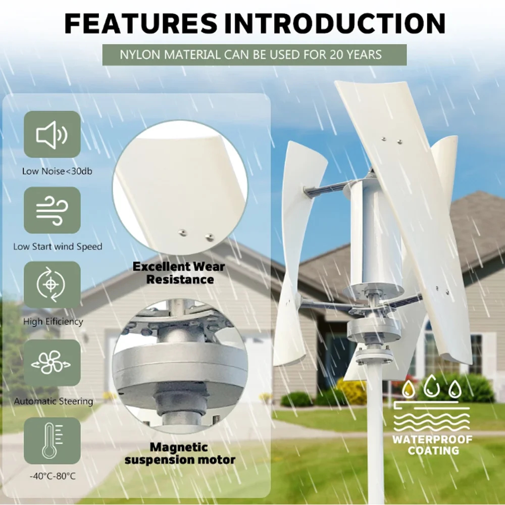 Poland Fast Shipping 10KW h Perday Vertical Wind Turbine Generator Permanent Magnet Suspension Low Wind Start Household 220V