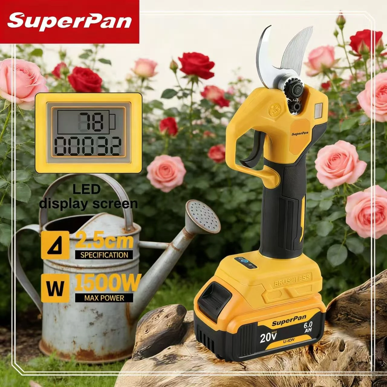 

Аккумуляторные садовые ножницы SuperPan Anti-Slip Pruner для обрезки кустов и ухода за садом, совместимые с аккумулятором Dewalt 20V.