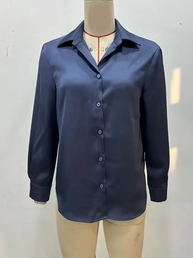 

HH Women's Fashion Versatile 3-Color Satin Textured High-End Shirt Female Simple Casual Single-breasted Long-Sleeved Shirt Mujer