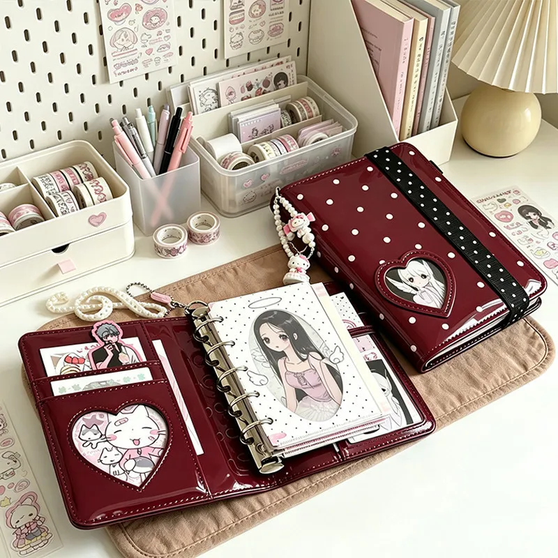 New Polka Dot Red Loose-Leaf Notebook M5 Korean Style Ins High-Value Student Notebook Planner Office Stationery