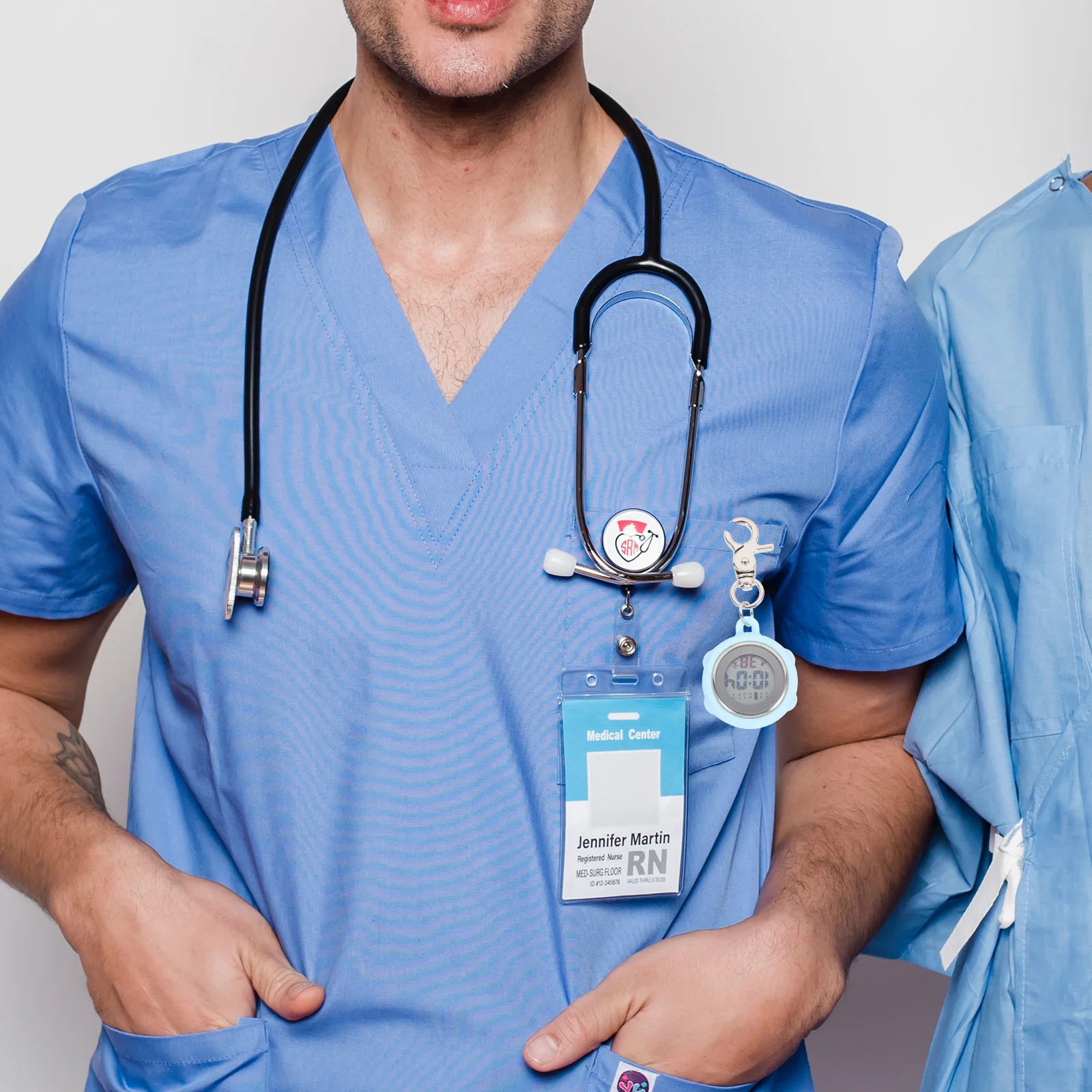 Electronic Stopwatch Clip on Pocket Watch Silicone Luminous Multi Function Digital Week Display Gift Clip on Watch