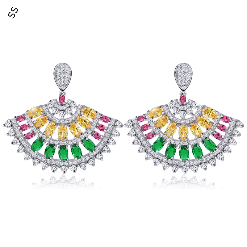 

Colorful Gemstone Inlaid Zircon Jewelry Earrings for Women's Garment Decoration Skirt Designed Charms Accessories