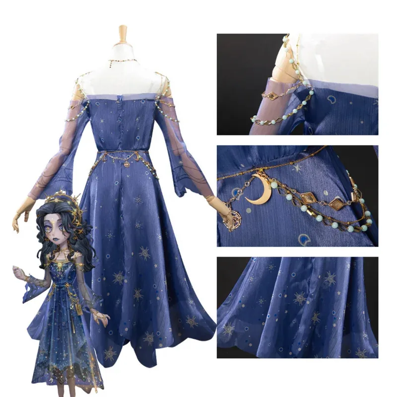 Juego Identity VAda Mesmer psicólogo disfraz Cosplay vestido de noche púrpura gafas de corona mujer Sexy carnaval traje de Navidad 5 pies