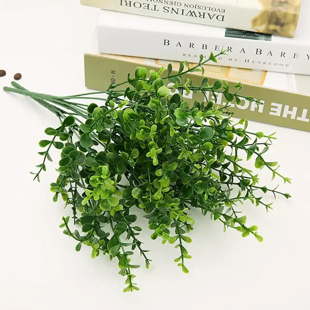 1pc Artificial Flowers with Leaf Green Grass Plastic Plants Fake Leaf Foliage Bush for Home Wedding Decoration Party Supplies