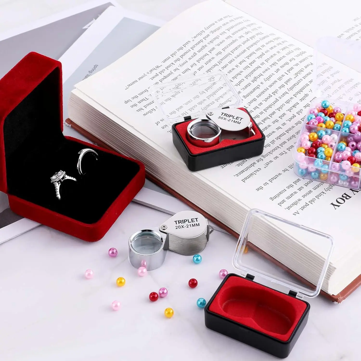 10X 20X 30X الثلاثي الطاقة مجوهرات العدسة مجموعة للطي جيب عدسة مكبرة للأحجار الكريمة عملات الساعات الفولاذ المقاوم للصدأ مع صندوق #2