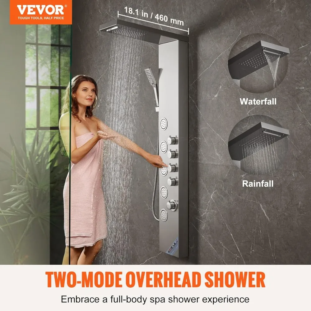 Shower Tower, 4 Shower Modes Shower Tower System, Rainfall, Waterfall, 5 Full Body Massage Jets and 3-Setting Handheld