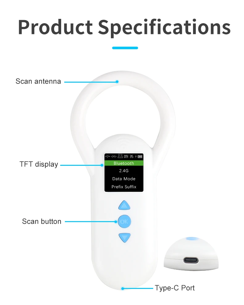 134.2Khz Animal RFID Reader Pet Cat Dog Handheld Microchip Scanner FDX-B Glass Chip USB/Bluetooth Animal Microchip Reader
