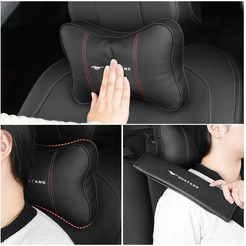 For Mustang Soft Car Headrest Cushion Seat Belt Shoulder Protector Cover Fiesta Kuga Edge Mondeo Shelby GT Fender - view 2