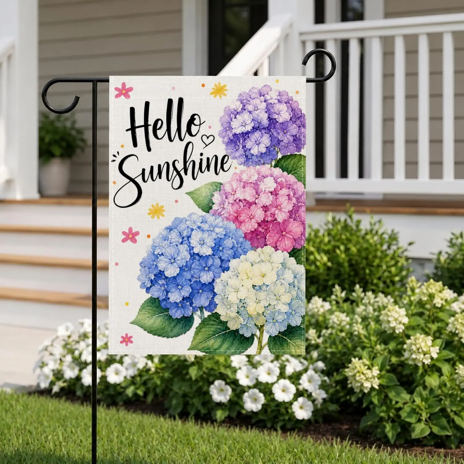 Hello Sunshine Hydrangea Garden Flag 12x18 Inch Double Sided Watercolor Floral Yard Decor, Spring Summer Seasonal Outdoor Fl PPZ