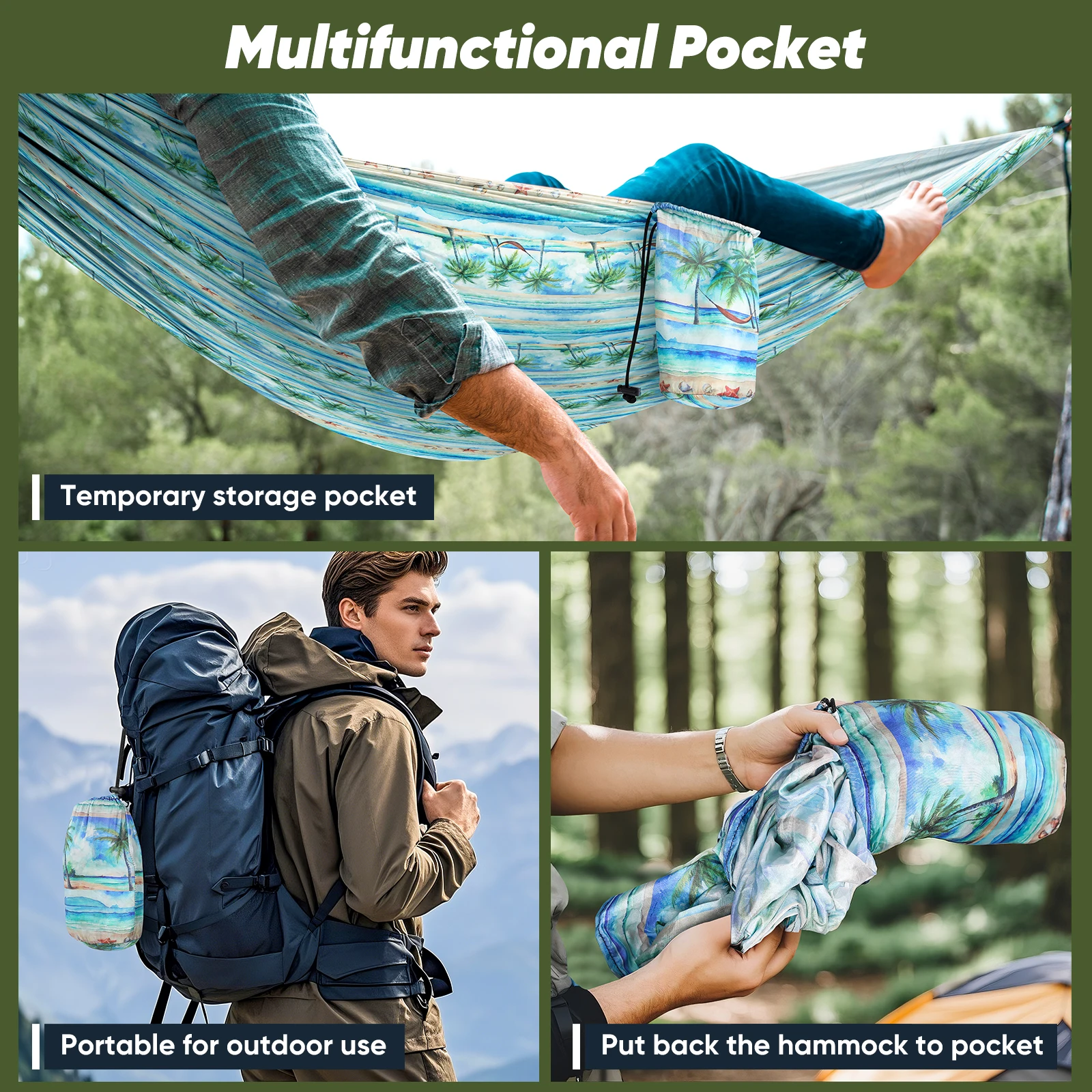 New Camping Hammock, Ultra-Light Portable Double-Color Hammock, Available in Multiple Sizes and Colors (270*140 cm), Outdoor Hammock with Two Thick Aluminum Alloy Hooks, Two 2m Meter Long Straps and a image 6