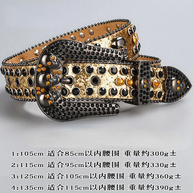 Trendy Donkere Schedel Strass Ingelegde Riem Unisex Geavanceerde Diamant Punk Pin Gesp Kleding Accessoires Luxe Designer Bb Riem