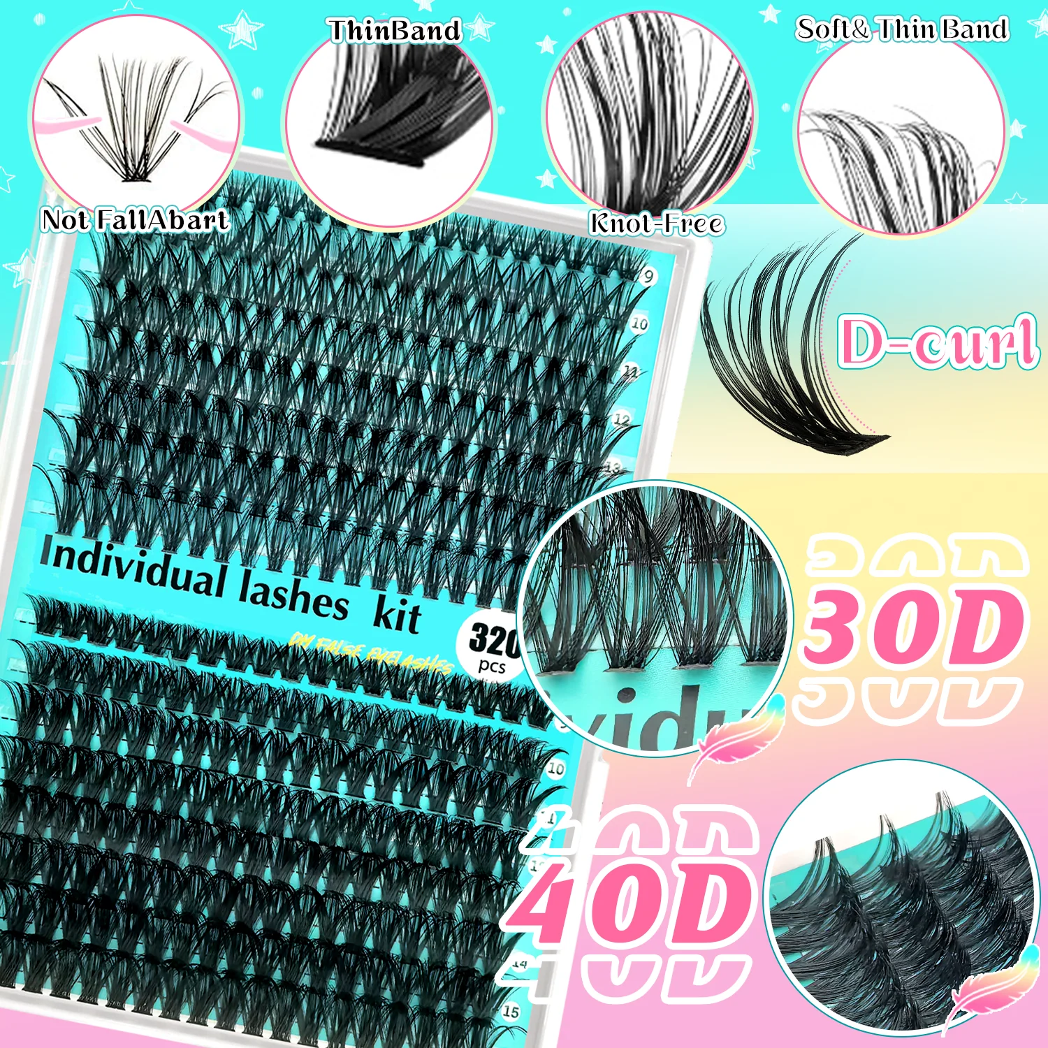 Kit de cílios finos e macios de penas em cluster 320/790 – glamour diário sem esforço com mistura de comprimento curvado! Extensões naturais ultDelicadas