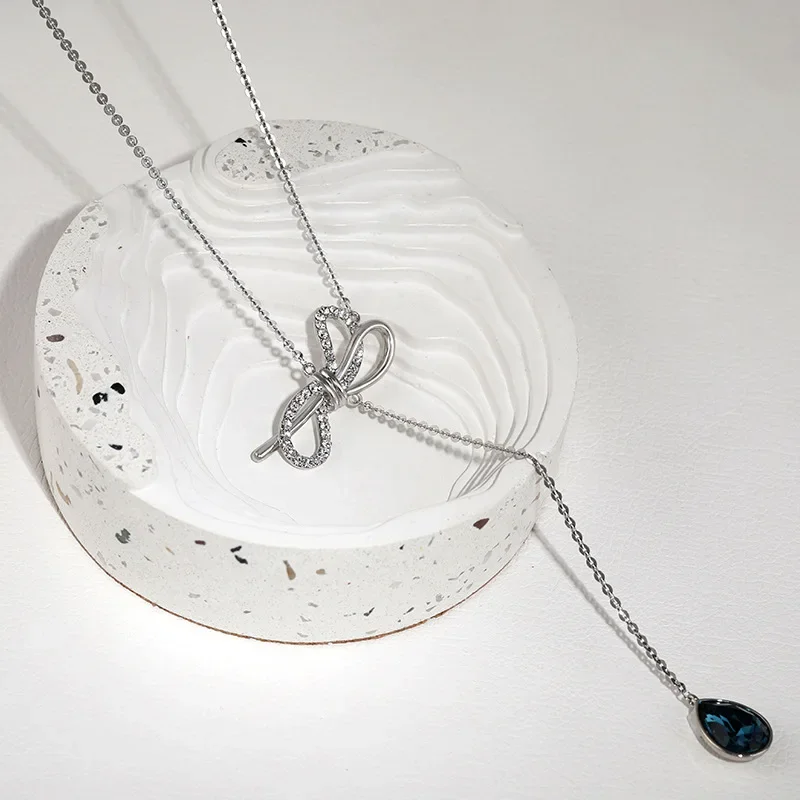 

Bow necklace, versatile and elegant, tassel water drop butterfly sweater chain