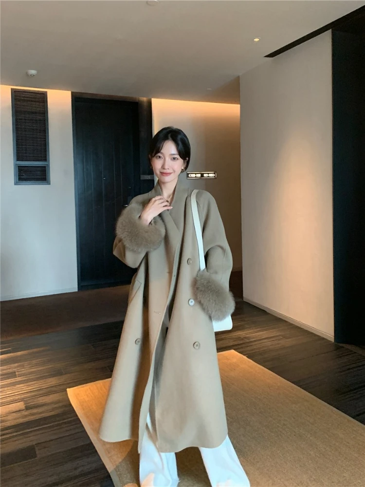 

CXFS 2025 Autumn Winter New Double-sided Cashmere Coat Women's Fox Fur Long High-end Korean Wool Fur Jacket