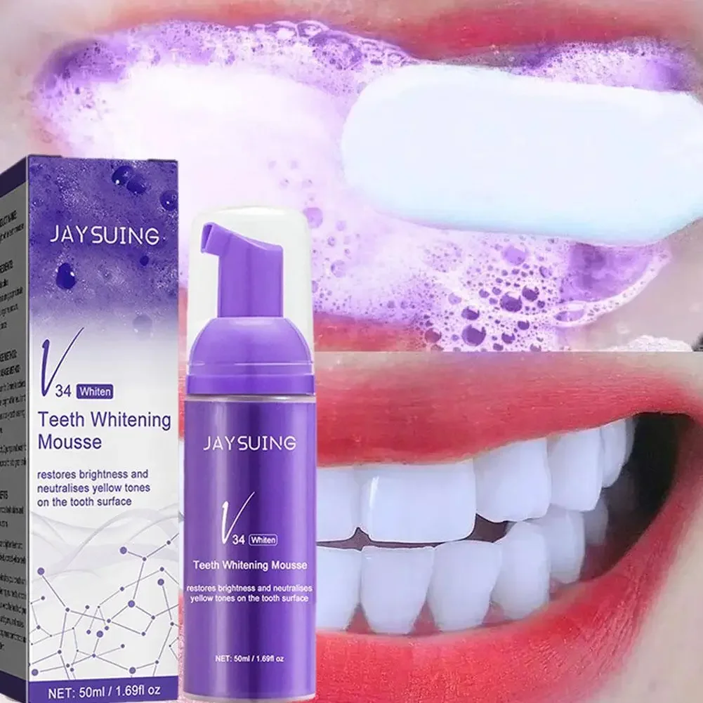 Jaysuing-Dentes Branqueamento Mousse Limpeza, Remove Manchas, Creme dental higiênico, V34