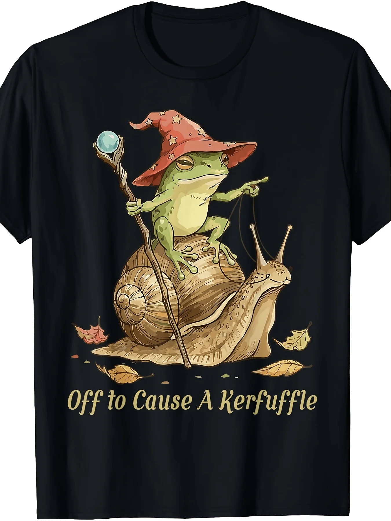Funny T-Shirt with a Wizard Frog Riding a Snail, Prepared to Cause Some Mischief, Plus Size