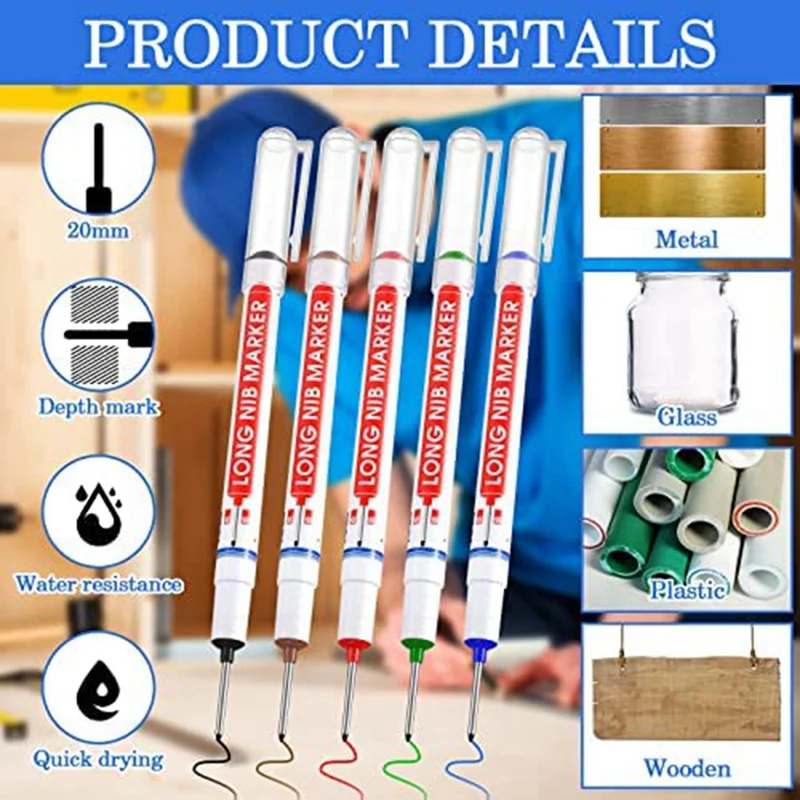 60ชิ้นอเนกประสงค์หลุมลึกปากกามาร์คเกอร์หลุมลึกปากกามาร์คเกอร์สำหรับการก่อสร้างตกแต่งเครื่องมือทำงานไม้