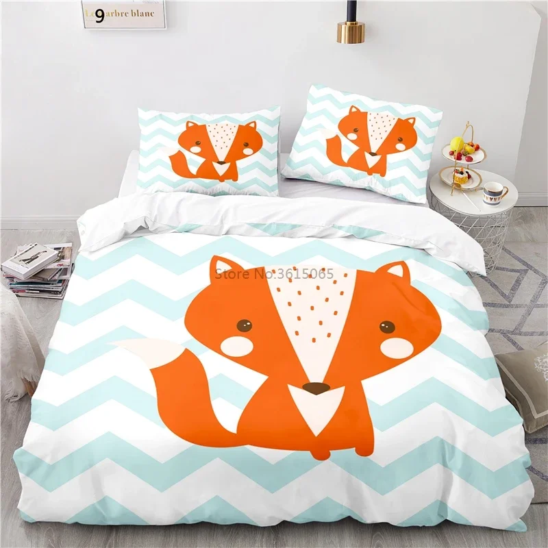 Cute Little Fox Printed Bedding Set Children Boys Girls Cartoon Bed Linen Set Europe/Australia/USA Pillowcase & Duvet Cover Sets