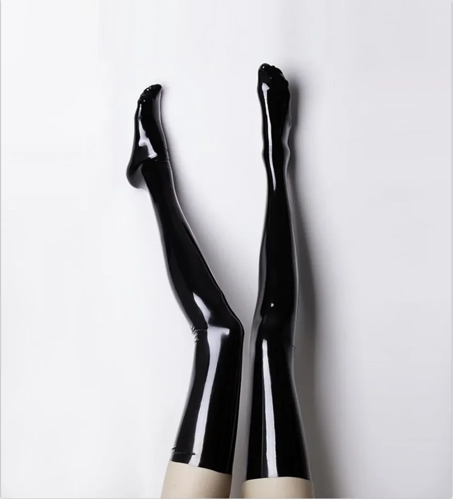 

Black Handmade Sexy Fetish Latex Stockings Latex Rubber Unisex Long Thigh High Tight Socks for Clubwear Cosplay