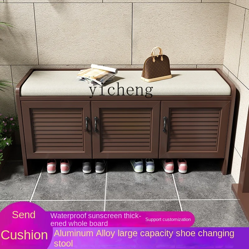 ZF Outdoor Aluminum Alloy Villa Door Multi-Functional Waterproof and Sun Protection Storage Shoe Cabinet Can Sit Shoe Cabinet