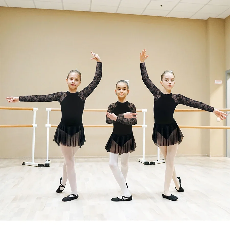 

Girls's Lace Long Sleeve Ballet Leotards Toddler Hollow Back Mesh Dance Dress for Dance performance