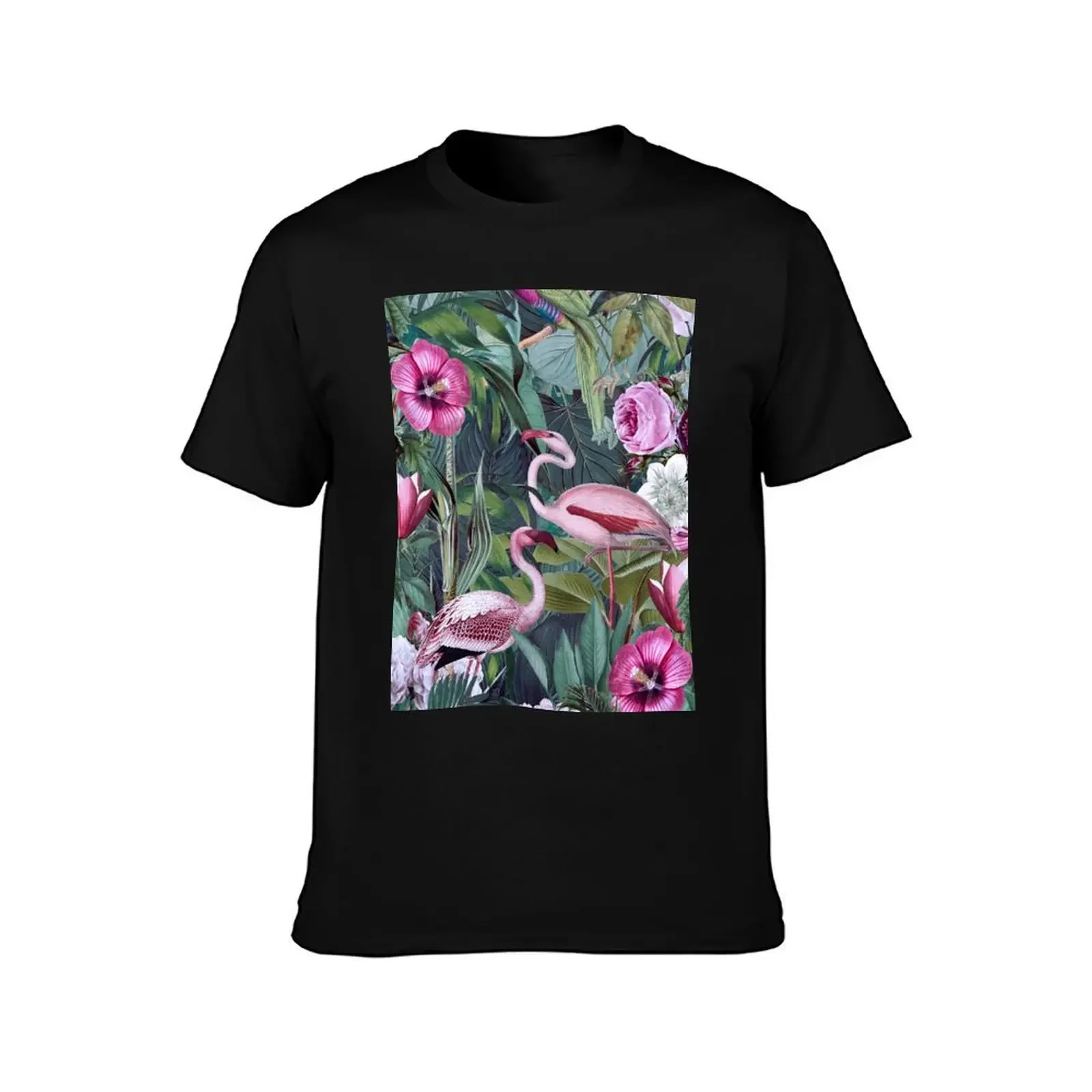 Flamingo Jungle Tropical Paradise With Flowers And Birds T-Shirt blue lock summer shirt plain t shirts men