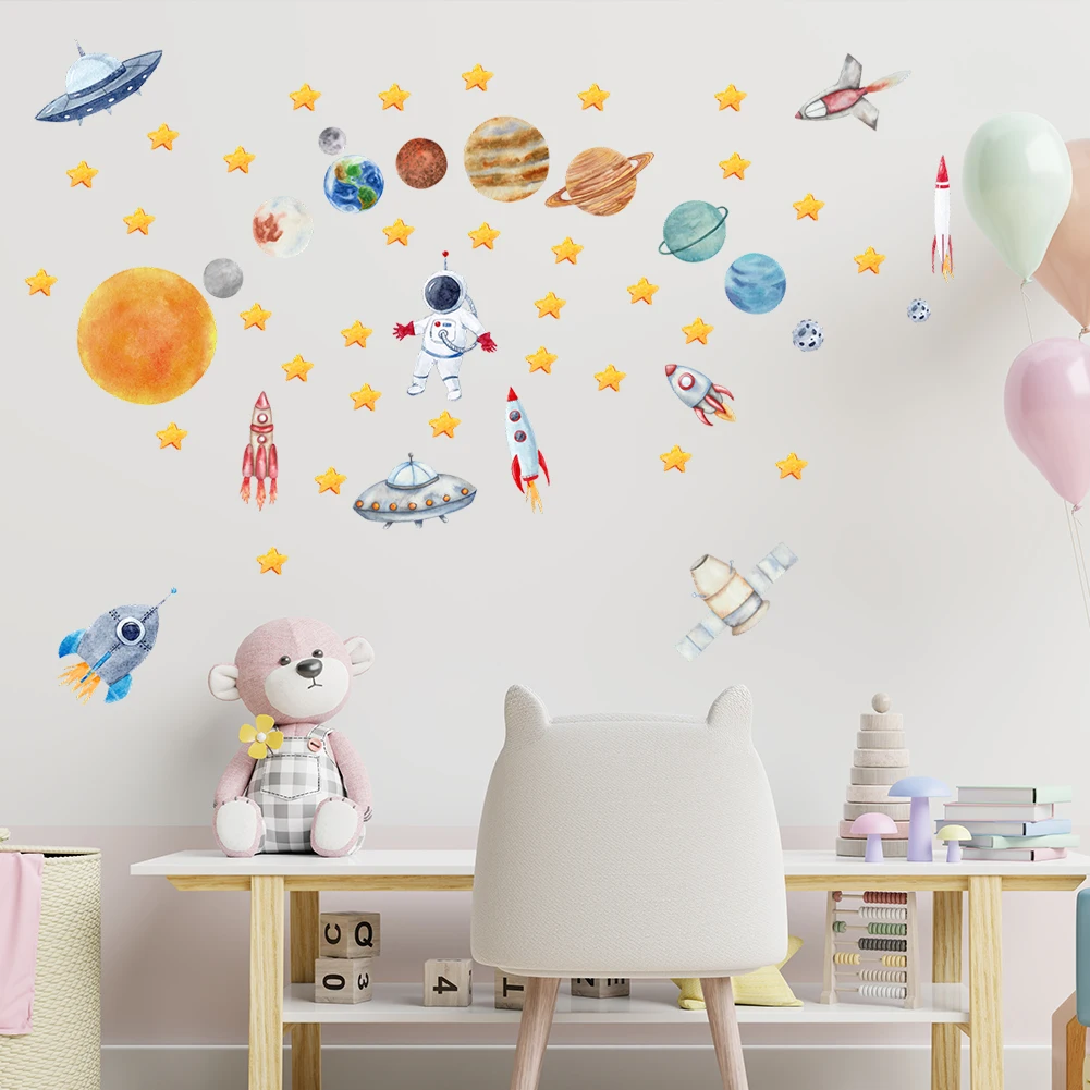 Creative Travel Planet Space Astronaut Wall Stickers Detachable Children\'s Room Nursery Background Decoration Wall Stickers