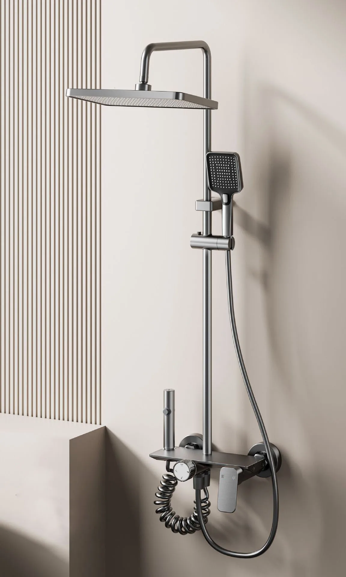 Multifunction Bathroom Shower System Set Hot and Cold Water Household Rotary Knob Pressurize Aluminum Gunmetal Gray Shower Set