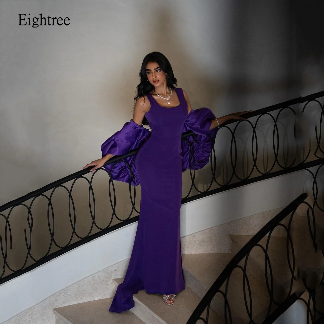 

Eightree Purple Mermaid Prom Gowns O Neck Cap Sleeves Formal Party Gown Floor Length Evening Dress vestidos de fiesta Customized