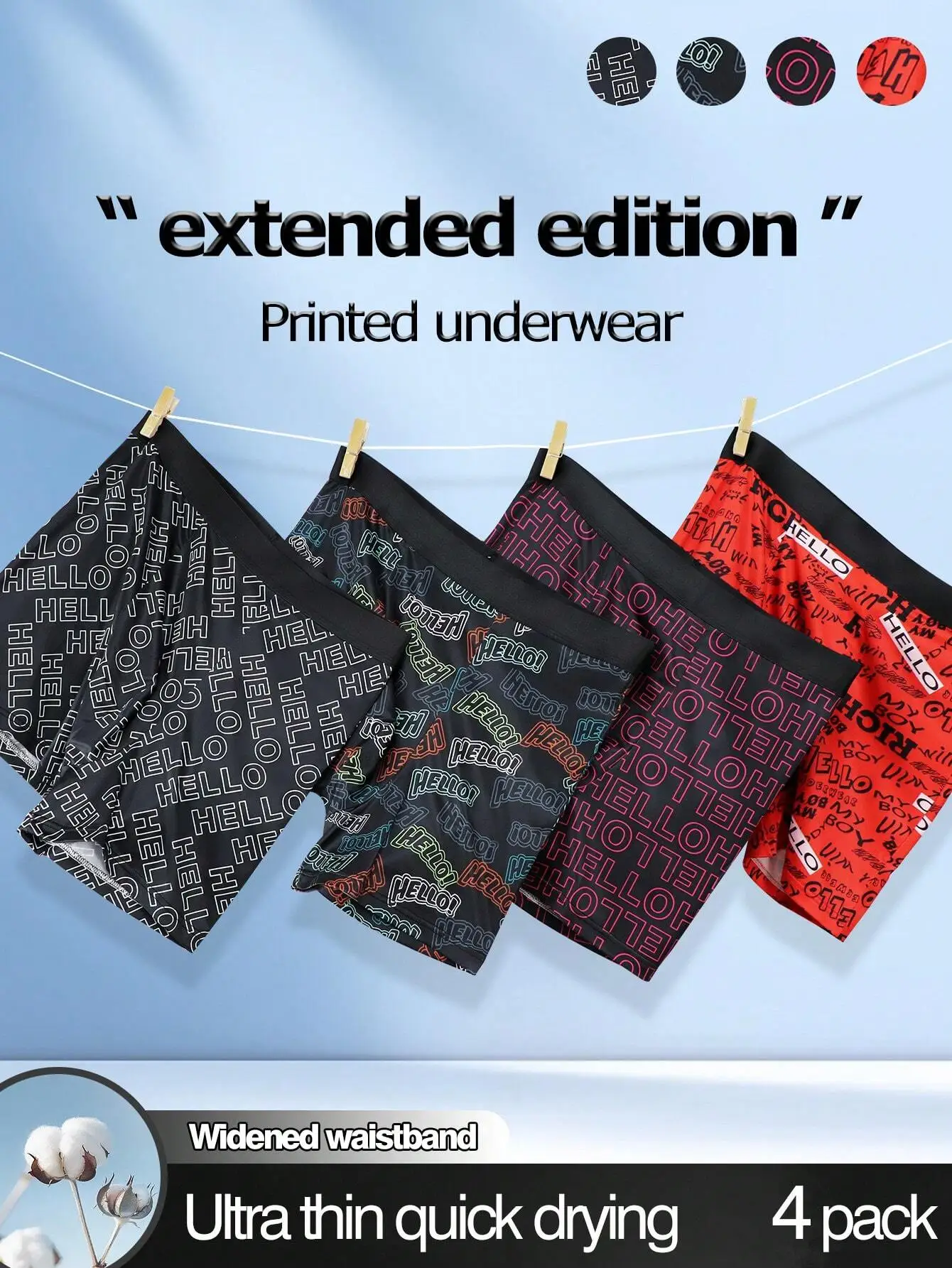 4pcs Letter Printed Mens Boxer Briefs Ultra Thin Quick Drying
