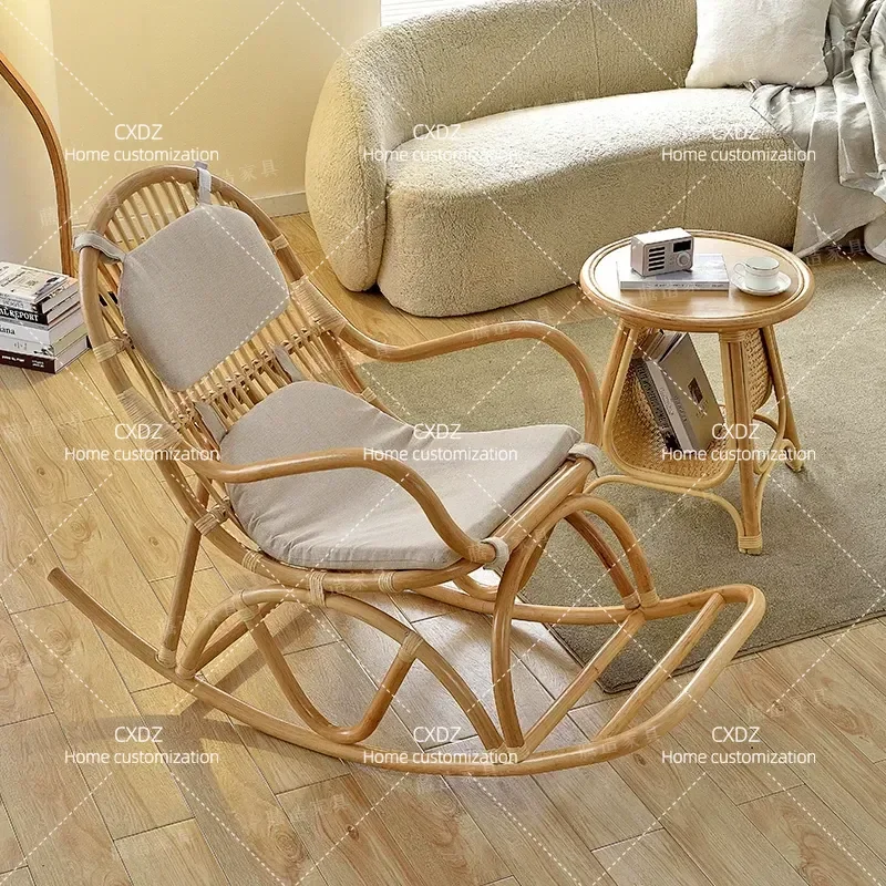 Rattan Rocking Chair Adult Recliner for Balcony Home Garden Outdoor Leisure Vintage Style Comfortable Lazy Chair