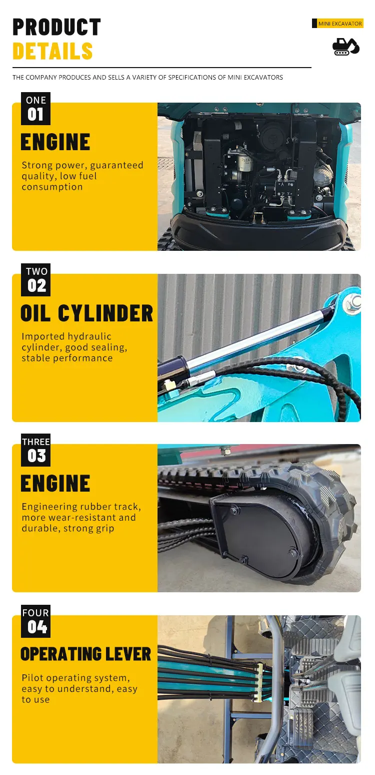 Kompakter Mini-Bagger Hydraulischer Raupenbagger Hersteller OEM ODM Kundenspezifische Farbe CE EPA für Großhandel – Detail 6