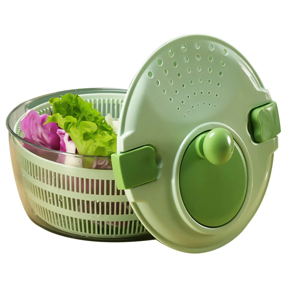 4L Vegetable Fruit Drain Basket Large Capacity Fruit and Vegetable Drainer Secure Lid Lock Rotary Handle for Home Kitchen