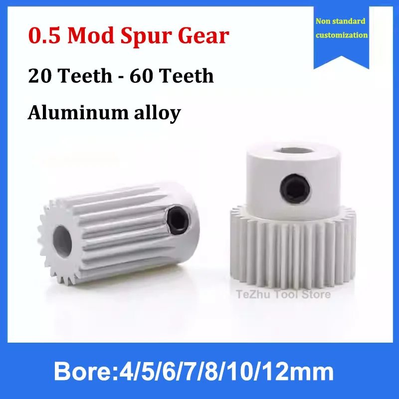

1Pcs 0.5M 20T-60T Step Spur Gear Aluminium Alloy Pinion Gear 0.5 Mod 20 Teeth - 60 Teeth Bore 4/5/6/7/8/10/12mm